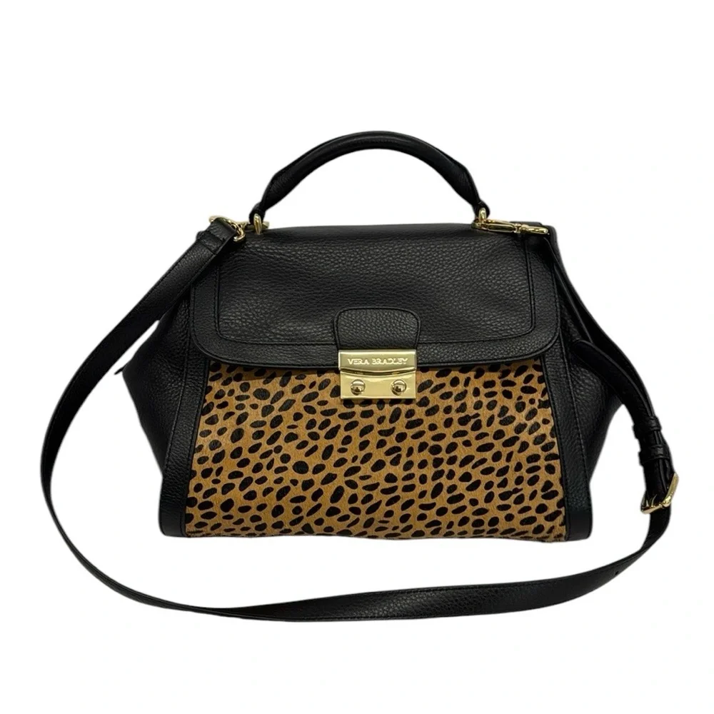 Vera Bradley Stella Mini Satchel Women's Leather Cheetah Black Shoulder Bag -New
